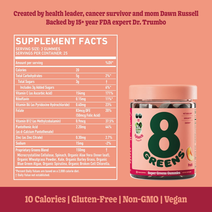Super greens gummies peach supplement facts