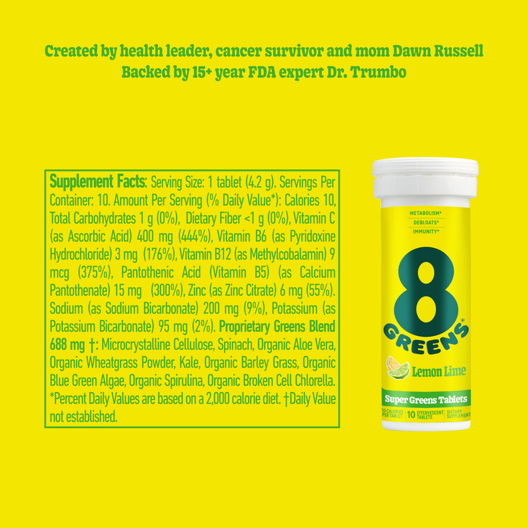 Super Greens Tablets in flavor Lemon Lime Supplement facts